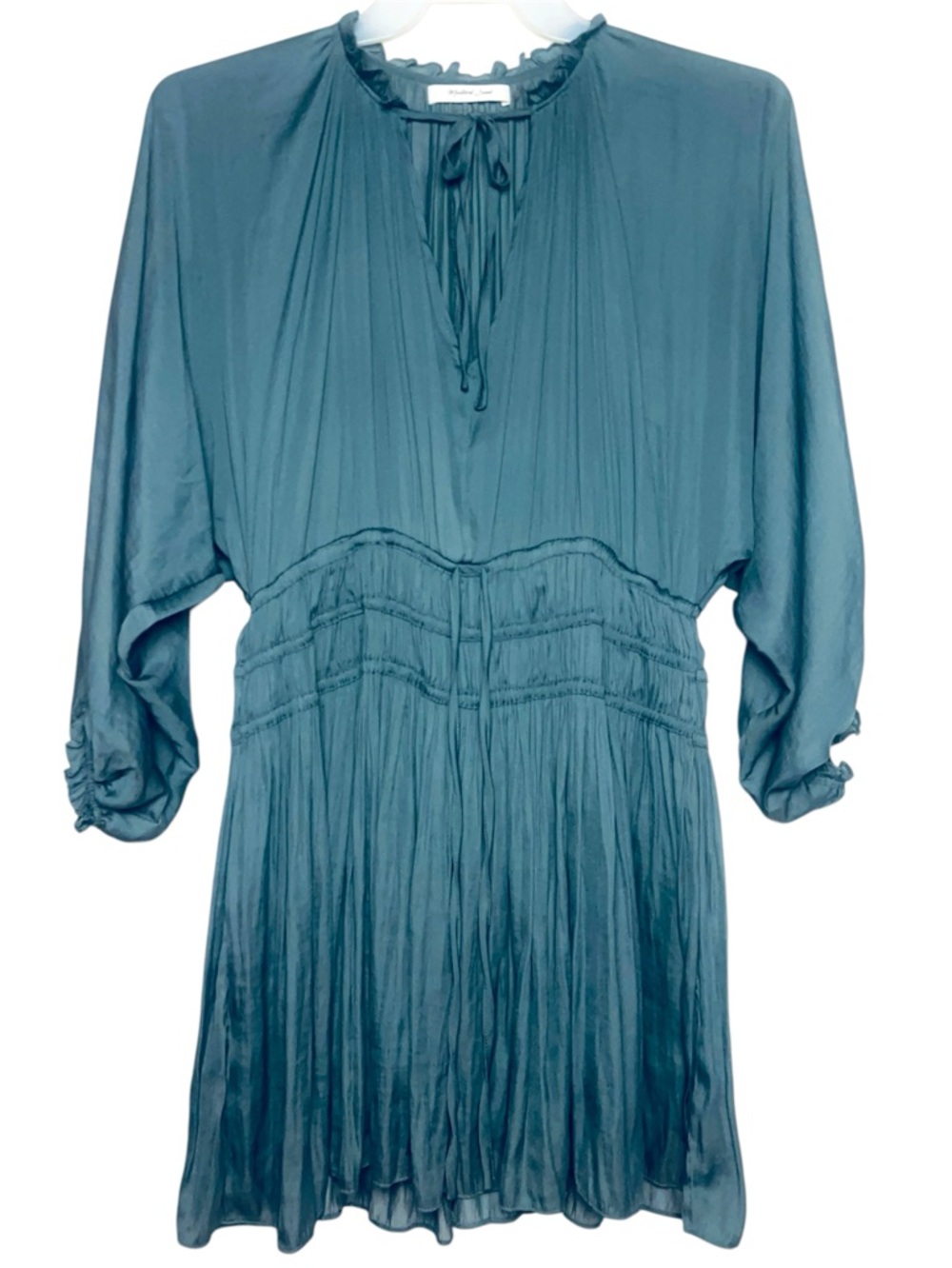 Women’s Teal Green Silky Peasant Dress Cottage-core Boho Size Large
